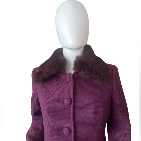 Marciano genuine rabbit Fur Trim wool tween pea Coat S/P & M burgundy purple - Picture 4 of 5